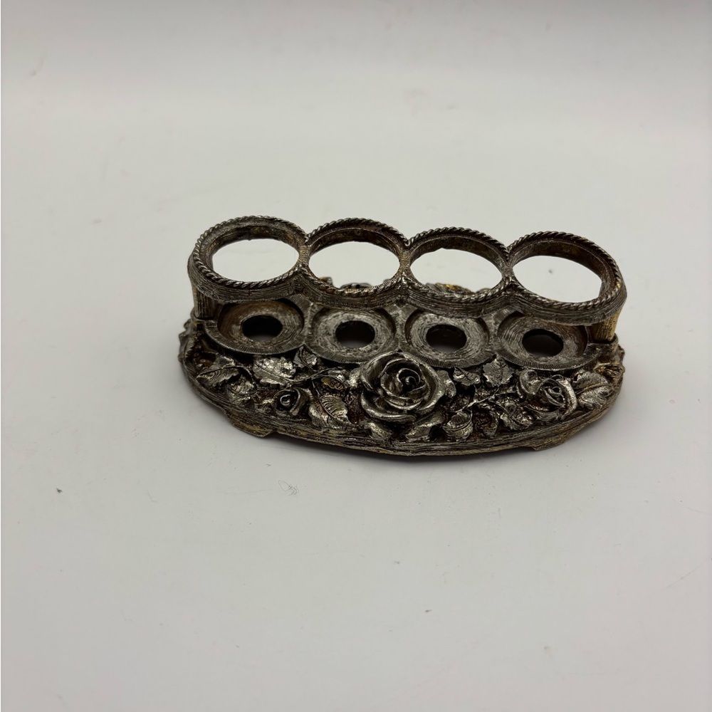 Vintage Matson Rose lipstick caddy. Metal Regency Filigree 1960s.